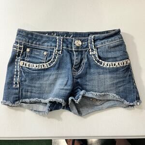 LA Idol Women Booty Cut Shorts with white Stitches and Rhinestones Size XS